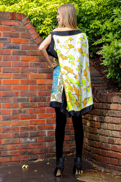 Amanda "Birds of Hyde Park/Ginkgo Leaves" Silk Scarf Tunic